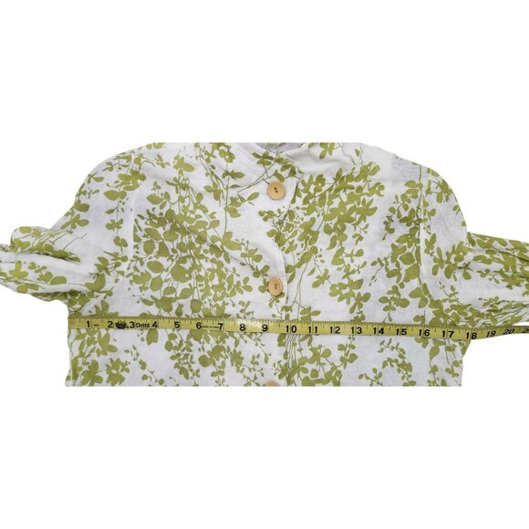 Terra SJ Apparel Green Floral Tunic Blouse Women’s S Cotton Rayon Button Front - Picture 9 of 12